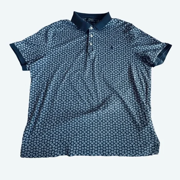 Polo Ralph Lauren Polo Men's Large Blue & White Print Classic Fit Short Sleeve - Picture 2 of 12